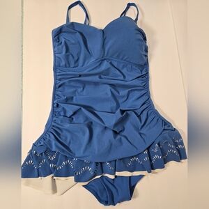 Profile By Gottex Blue Swimsuit with Skirt Overlay Size 10 Straple